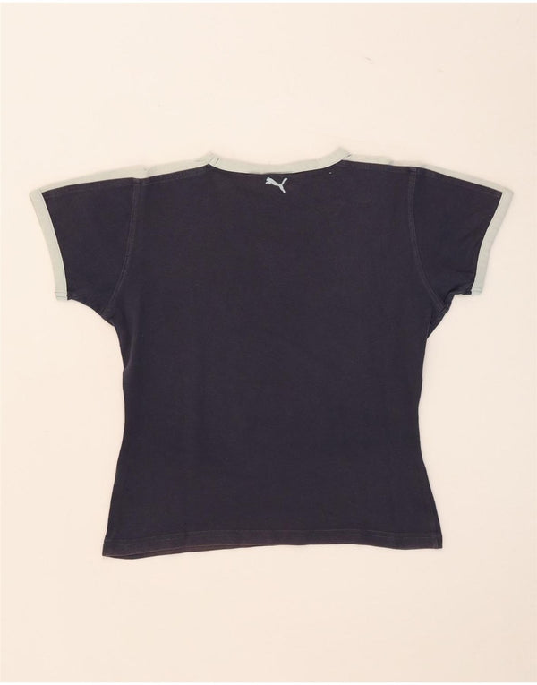 Γυναικείο γραφικό μπλουζάκι Puma Crop Top UK 14 Large Navy Blue από βαμβάκι