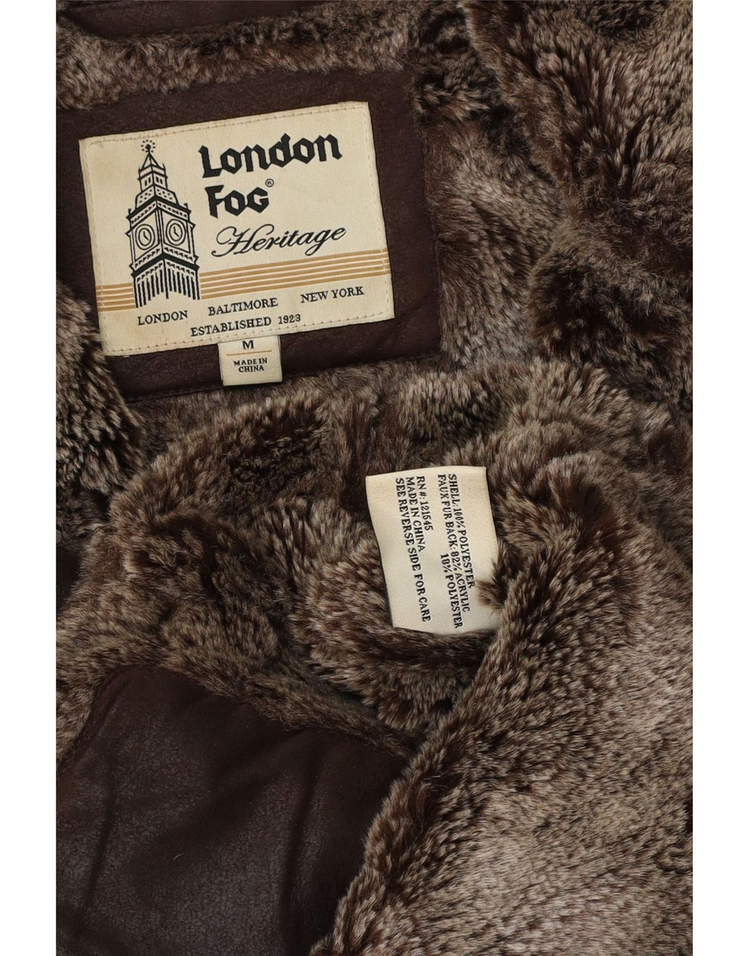 London Fog Mens Heritage Sherpa Jacket UK 38 Medium Brown Acrylic