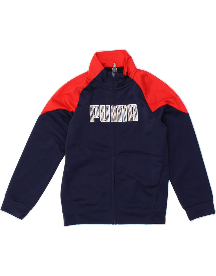 PUMA Boys Graphic Tracksuit Top Jacket 5-6 Years Navy Blue Colourblock Vintage Puma and Second-Hand Puma from Messina Hembry 