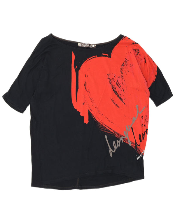 Desigual Γυναικείο Loose Fit Graphic Top 3/4 μανίκι UK 14 μεσαίο μαύρο βαμβακερό