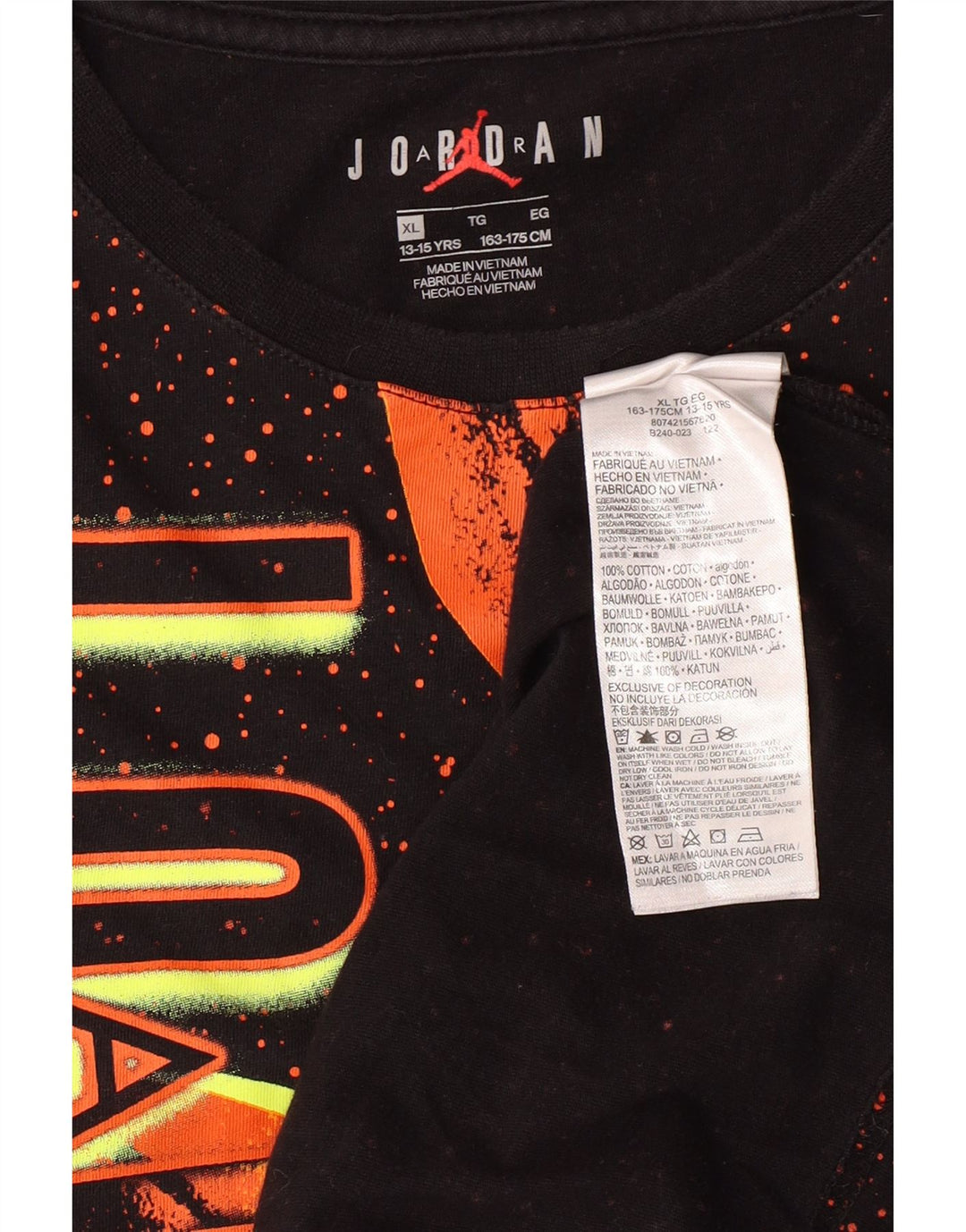 JORDAN Boys Graphic T-Shirt Top 13-14 Years XL Black Spotted Cotton