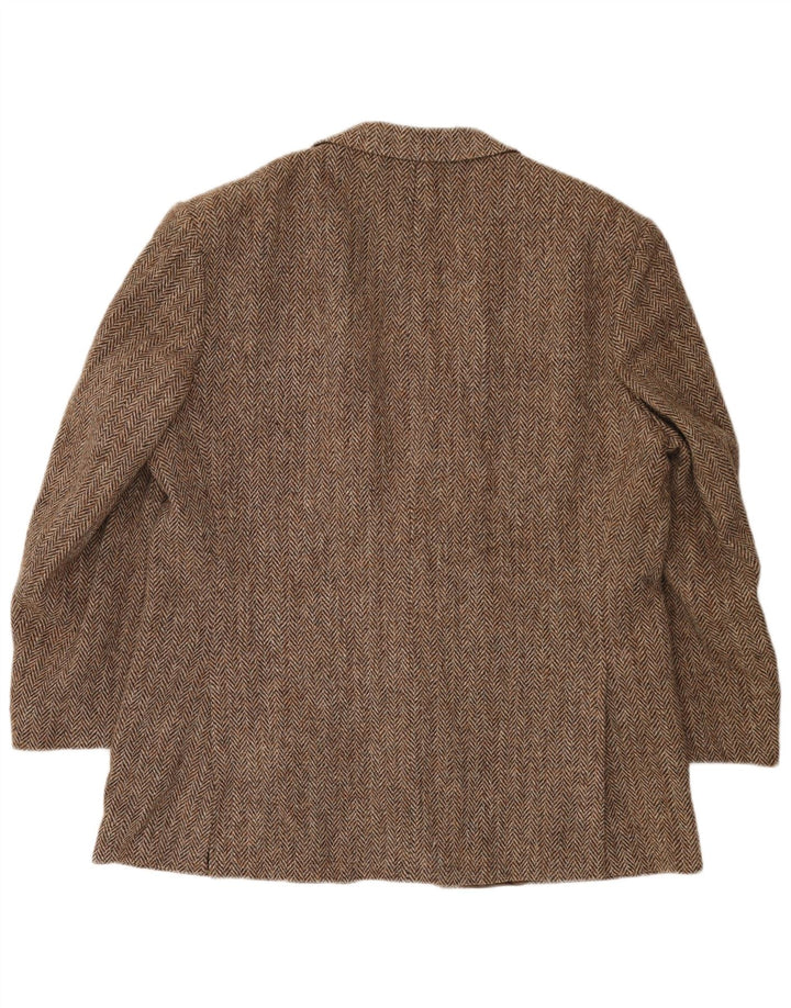 Ανδρικό μπουφάν Harris Tweed 2 κουμπιά σακάκι UK 40 μεγάλο καφέ μαλλί ψαροκόκαλο