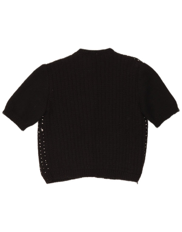 VINTAGE Γυναικείο πουλόβερ Crop Cardigan UK 14 Large Black Spotted
