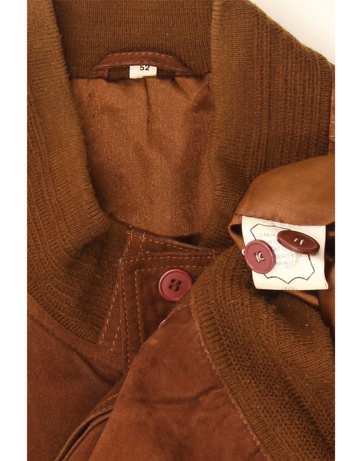 Vintage Ανδρικό Suede Bomber Jacket IT 52 XL Καφέ Δερμάτινο