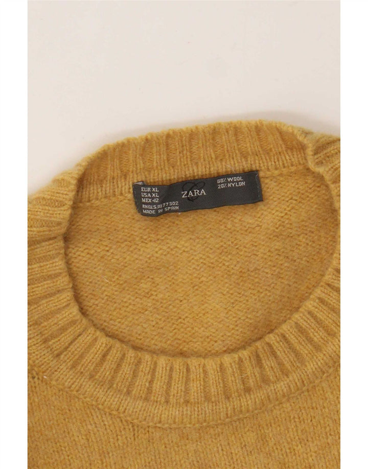 Zara Ανδρικό πουλόβερ με λαιμόκοψη XL κίτρινο μαλλί