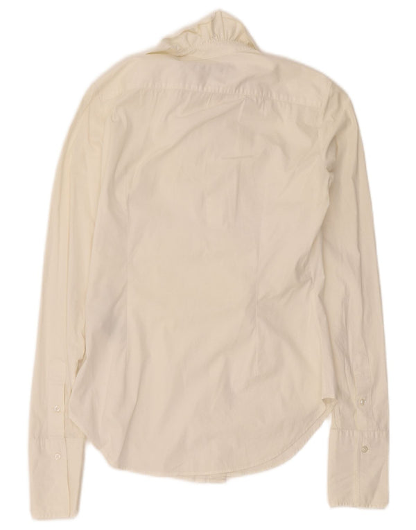 Ralph Lauren Womens Ruffle Front Shirt US 6 Medium White Cotton