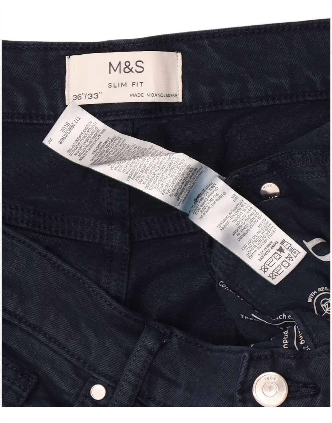 MARKS & SPENCER Ανδρικό Slim Jeans W36 L30 Navy Blue Cotton Classic