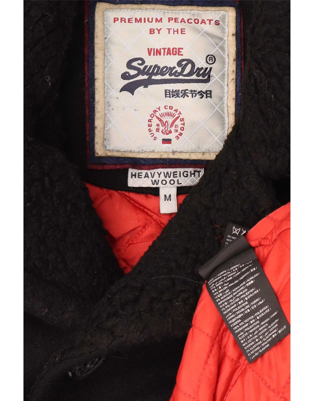 Ανδρικό παλτό μπιζελιού Superdry μεσαίο μαύρο μαλλί