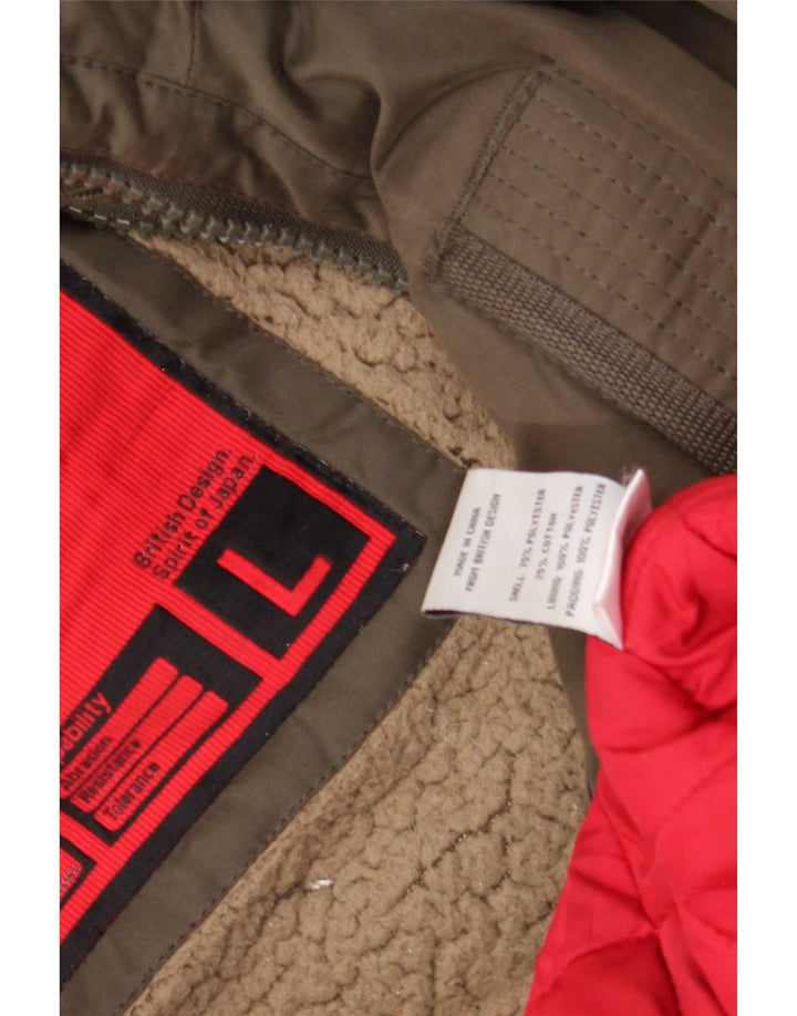 Superdry γυναικείο μπουφάν με κουκούλα αντιανεμικό UK 16 μεγάλο χακί πολυεστέρας