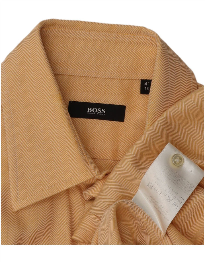 Ανδρικό πουκάμισο HUGO BOSS νούμερο 41 16 Μεγάλο μπεζ βαμβακερό ψαροκόκκαλο