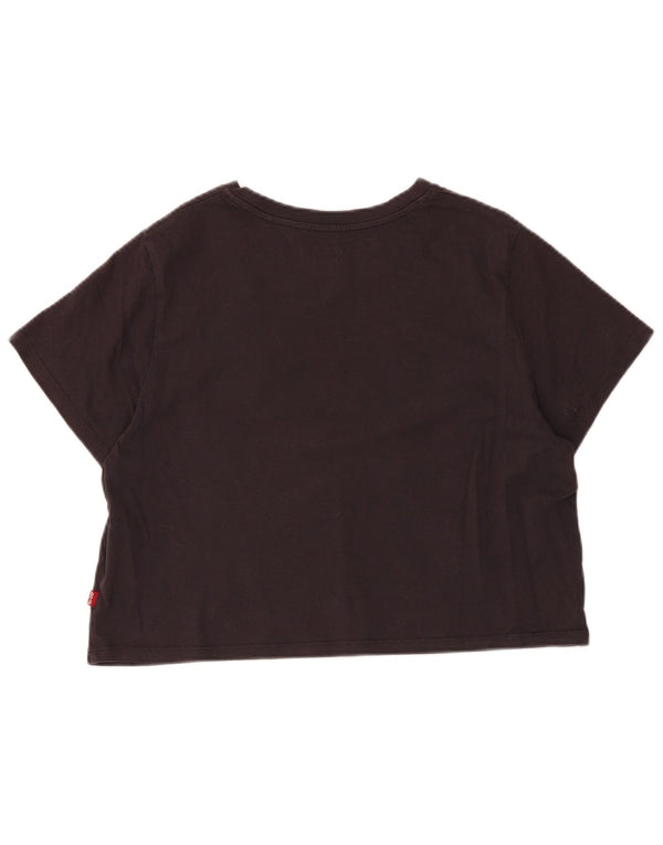 Γυναικείο γραφικό μπλουζάκι Levi's Crop Top UK 14 μεγάλο μαύρο βαμβακερό