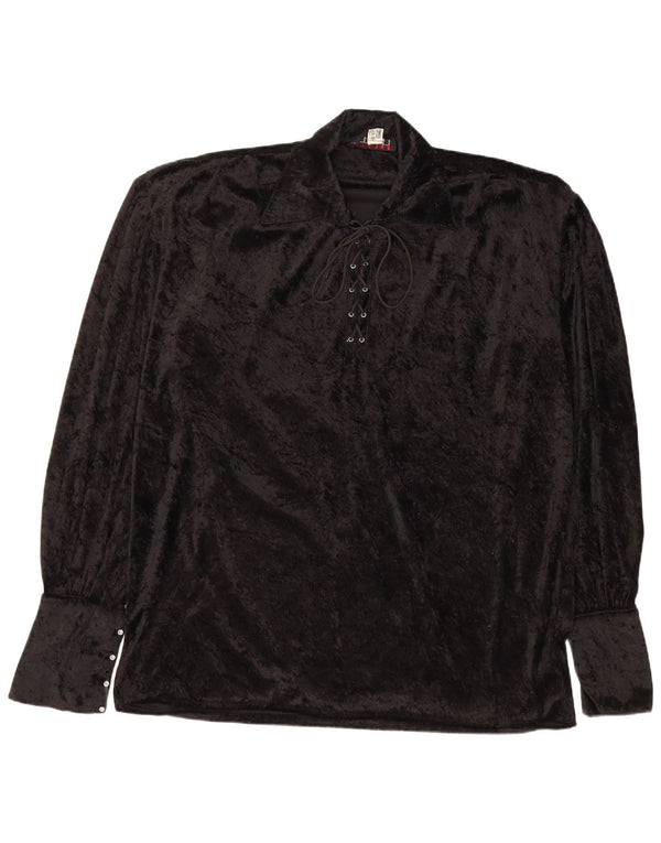 VINTAGE Γυναικεία μακρυμάνικη βελούδινη μπλούζα τοπ UK 20 2XL Μαύρο