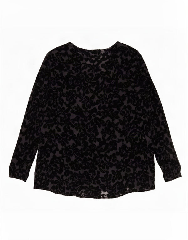 Laura Ashley Γυναικεία See Through Shirt Μπλούζα UK 16 Large Black Floral