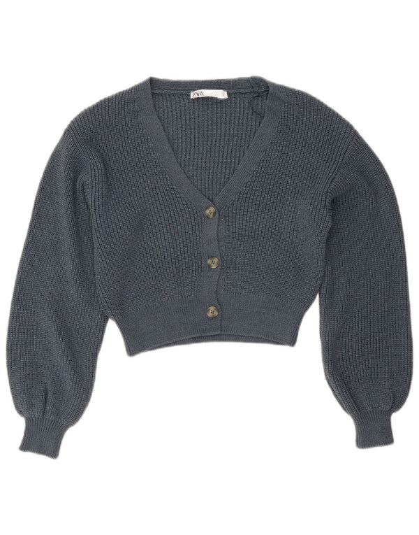 Ζακέτα Zara Crop UK 10 Small Navy Blue Cotton