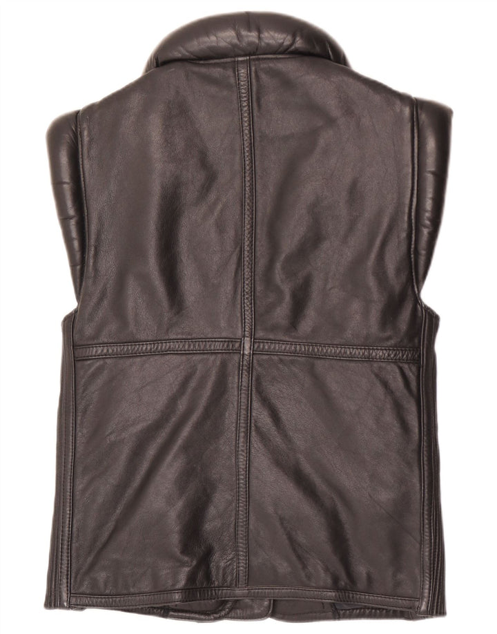 Vintage Mens Leather Gilet UK 38 Medium Black Leather