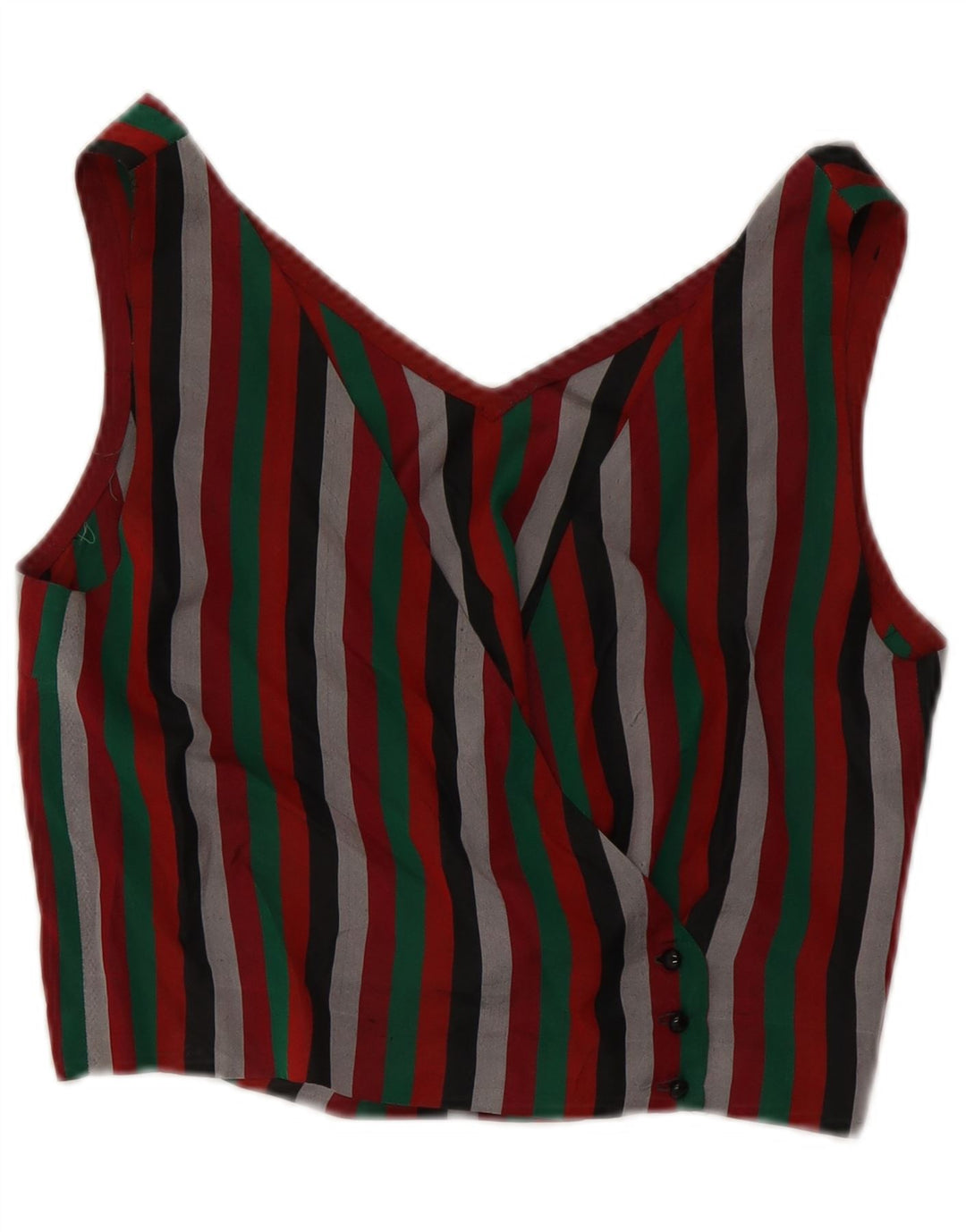 VINTAGE Γυναικείο πουκάμισο Crop Μπλούζα UK 12 Μέτριο Πολύχρωμο Ριγέ