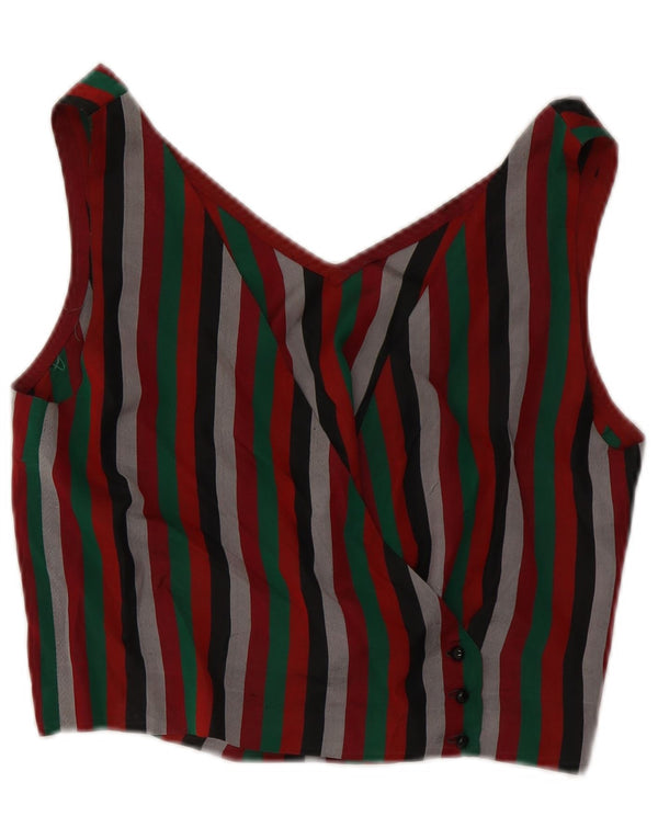 VINTAGE Γυναικείο πουκάμισο Crop Μπλούζα UK 12 Μέτριο Πολύχρωμο Ριγέ