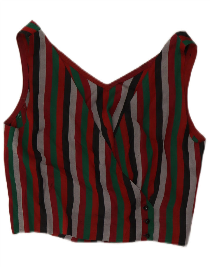 VINTAGE Γυναικείο πουκάμισο Crop Μπλούζα UK 12 Μέτριο Πολύχρωμο Ριγέ