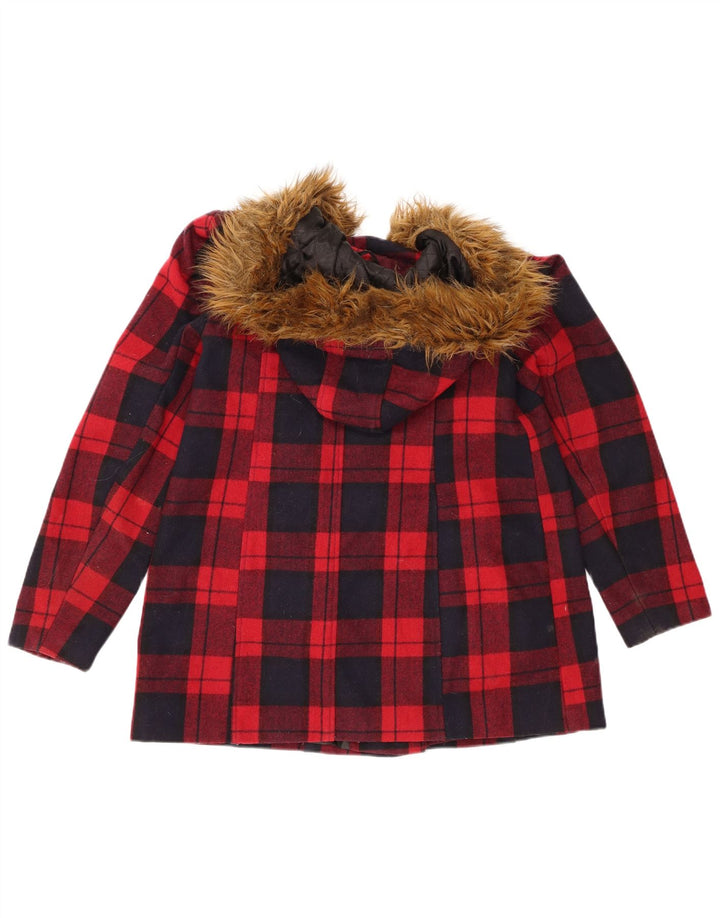 Miss Selfridge Γυναικείο μπουφάν με κουκούλα Duffle UK 10 Small Red Check Wool