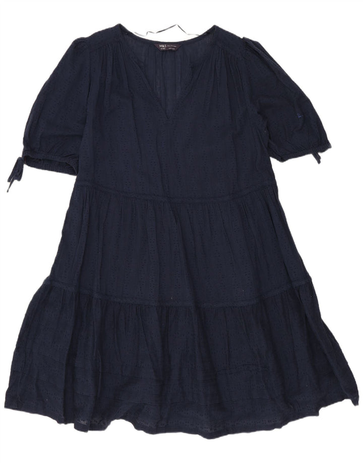 Marks & Spencer Γυναικείο φόρεμα με επίπεδα UK 12 Medium Navy Blue βαμβακερό