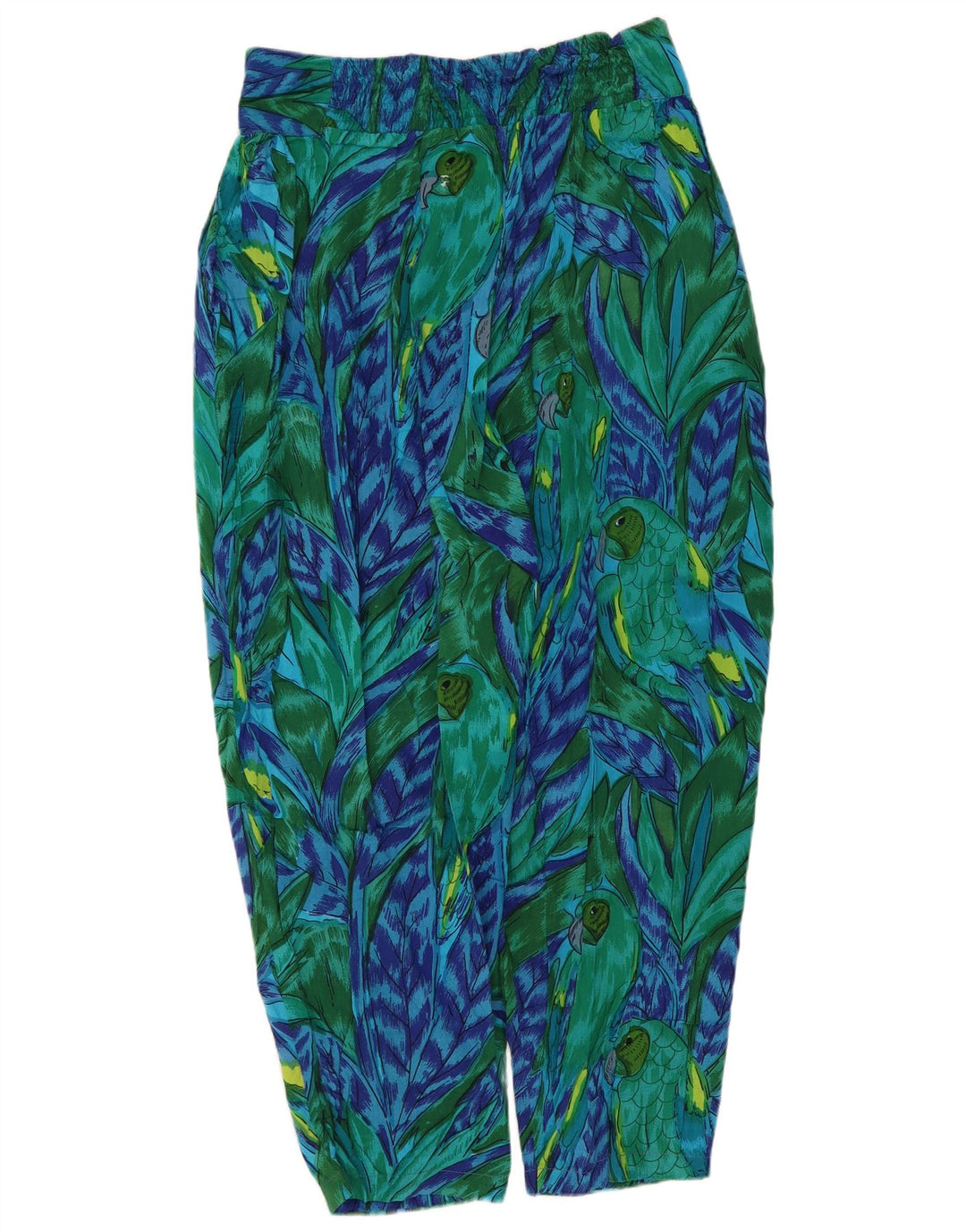 Vintage γυναικείο παντελόνι χαρέμι μεσαίο W28 L22 πράσινο φλοράλ βισκόζη τροπικό