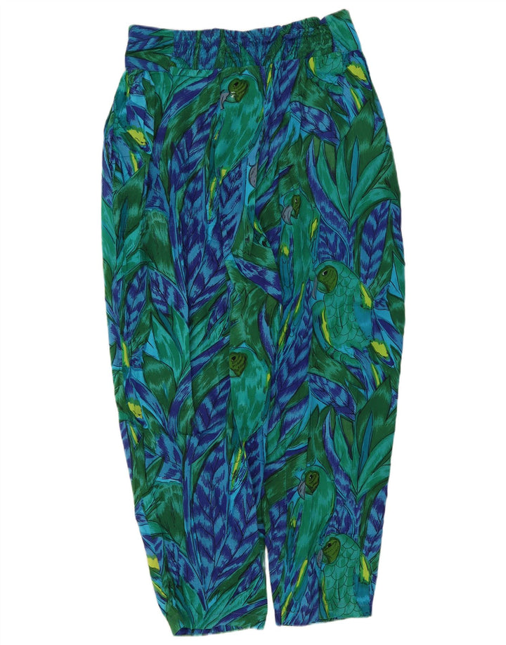 Vintage γυναικείο παντελόνι χαρέμι μεσαίο W28 L22 πράσινο φλοράλ βισκόζη τροπικό