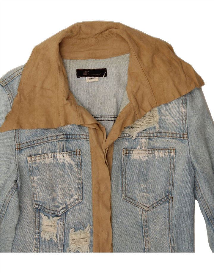 ADELE FADO Womens Crop Denim Jacket IT 40 Small Blue Colourblock Vintage Adele Fado and Second-Hand Adele Fado from Messina Hembry 
