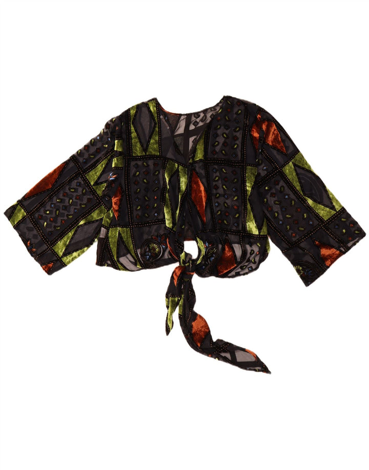 MOTEL Womens Oversized See Through Bolero Top 10 Small Black Patchwork