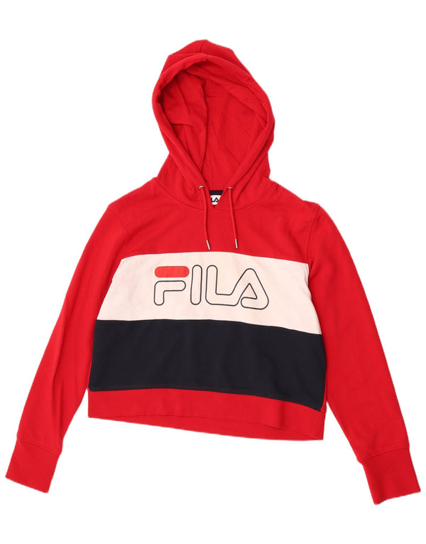 Fila Γυναικείο Crop Graphic Hoodie Jumper UK 16 Large Red Colourblock