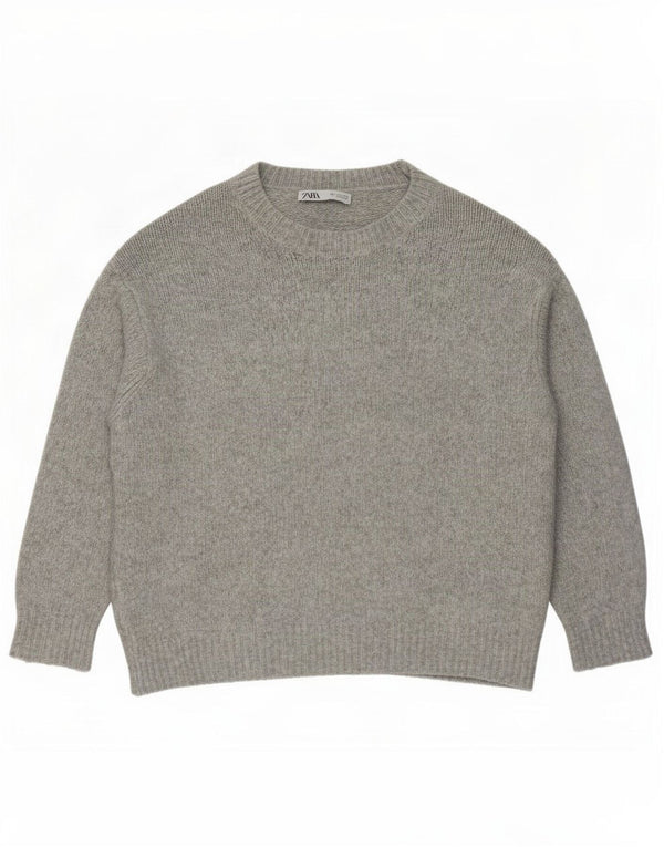 Zara Γυναικείο πουλόβερ με λαιμό σκακιέρα UK 10 Small Grey Acrylic