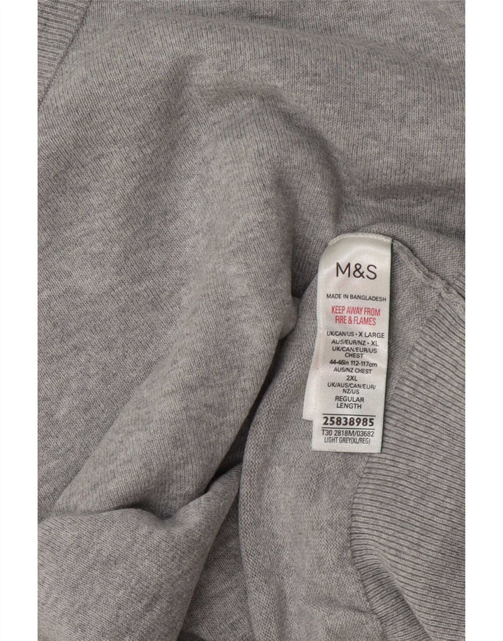 Ανδρικό πουλόβερ Marks & Spencer με V λαιμόκοψη XL βαμβακερό γκρι