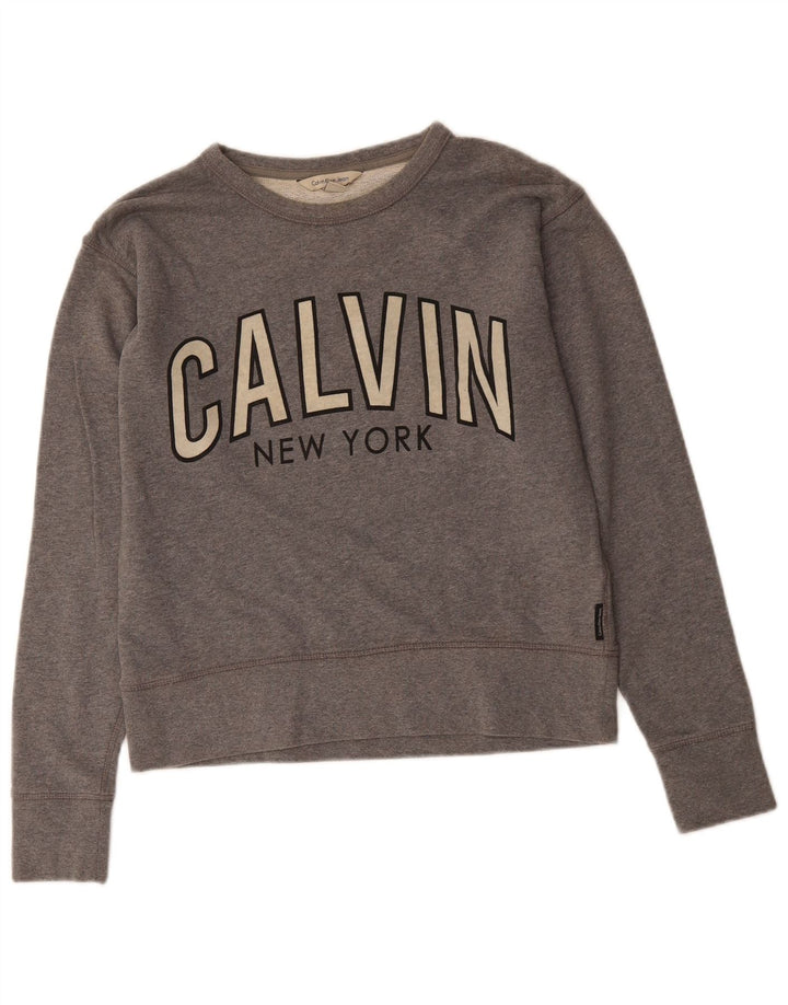 CALVIN KLEIN JEANS Womens Crop Sweatshirt Jumper UK 14 Medium Grey