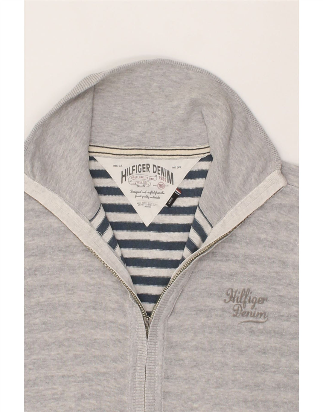 TOMMY HILFIGER Womens Tracksuit Top Jacket UK 16 Large Grey Striped Vintage Tommy Hilfiger and Second-Hand Tommy Hilfiger from Messina Hembry 