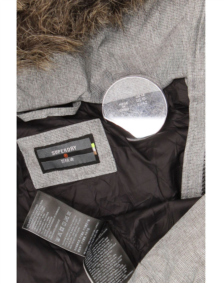 SUPERDRY Γυναικείο μπουφάν με κουκούλα UK 14 μεγάλο γκρι πολυεστέρας