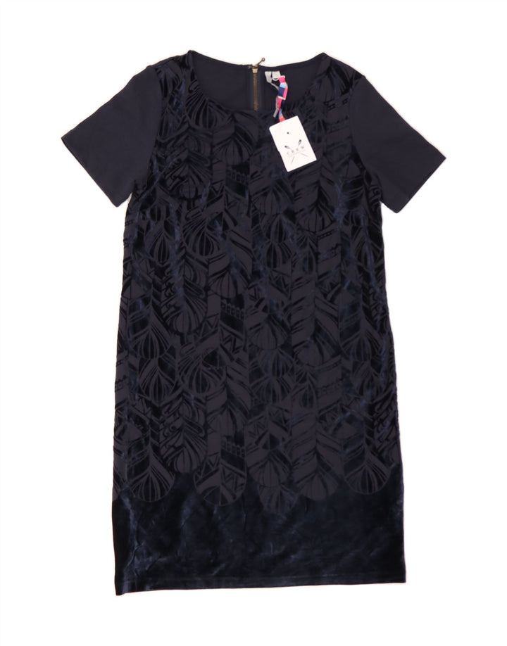 CREW CLOTHING Womens Abstract Pattern Shift Dress UK 10 Small Navy Blue Vintage Crew Clothing and Second-Hand Crew Clothing from Messina Hembry 