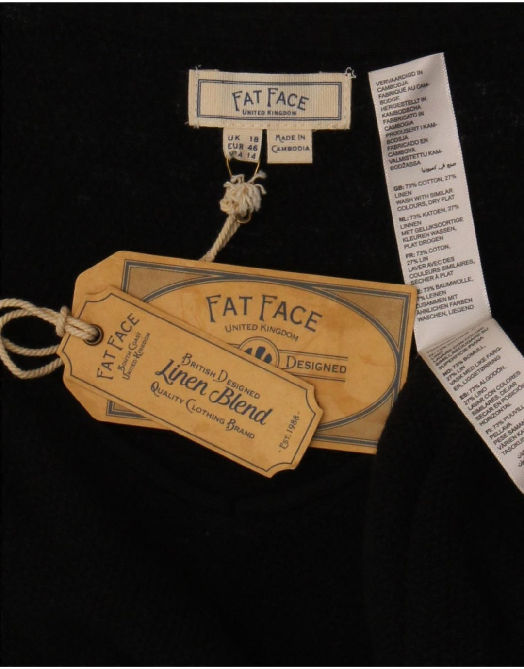 Fat Face Γυναικεία Μπλούζα Τοπ UK 18 XL Μαύρο βαμβακερό