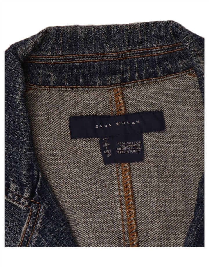 ZARA Womens Military Denim Jacket UK 14 Large Blue Cotton Vintage Zara and Second-Hand Zara from Messina Hembry 