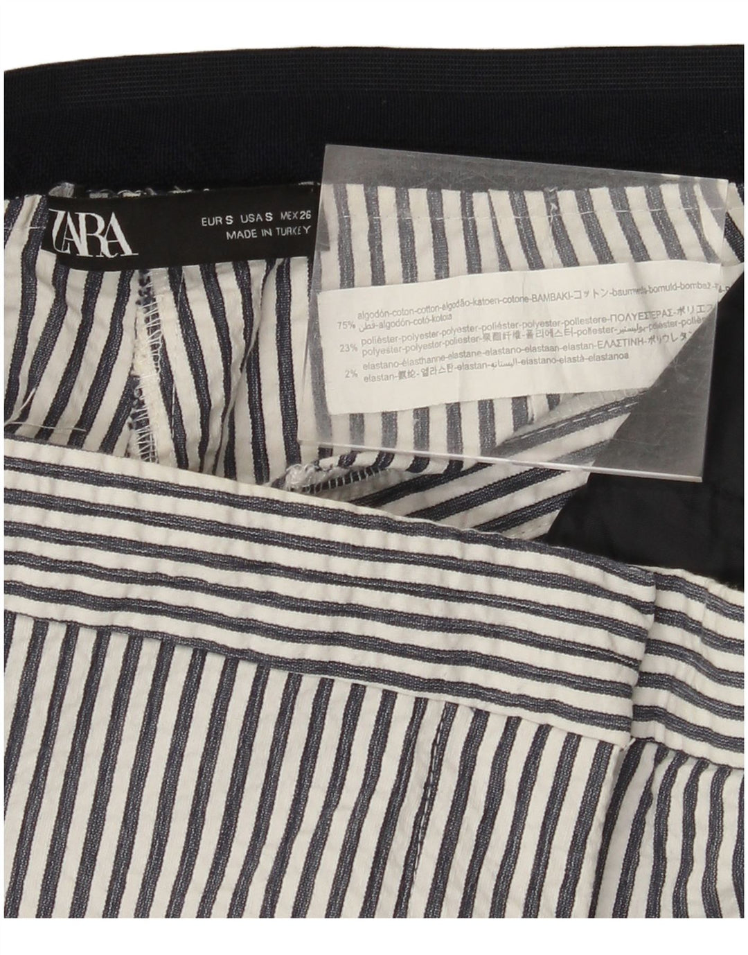 ZARA Γυναικείο Slim παντελόνι Chino Small W26 L27 Λευκό βαμβακερό ριγέ