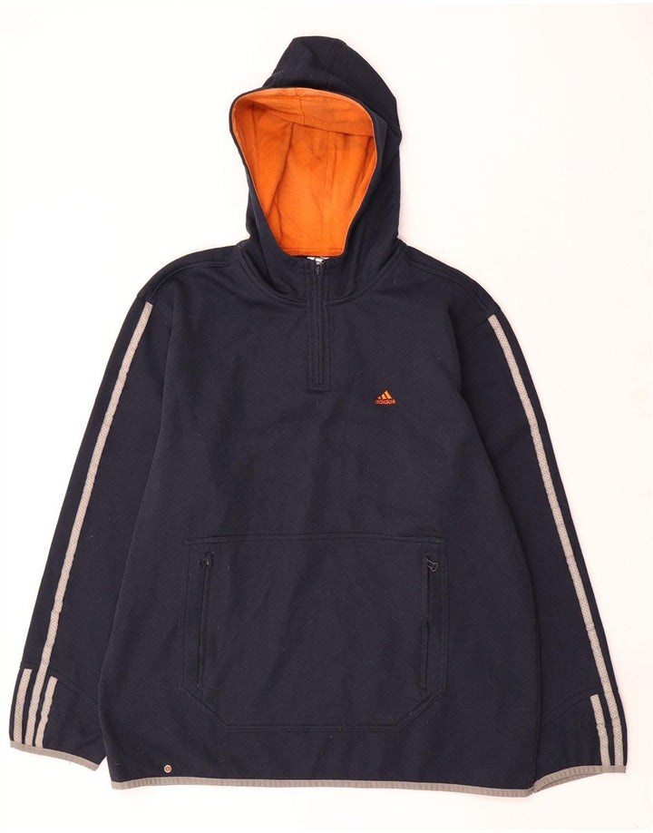 Ανδρικό κουκούλα με φερμουάρ Adidas, μεσαίο μπλε πολυεστέρας