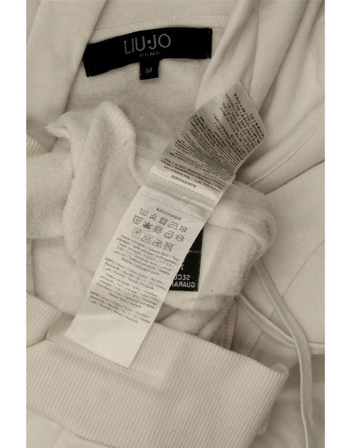 LIU JO Mens Graphic Hoodie Jumper Medium White Cotton