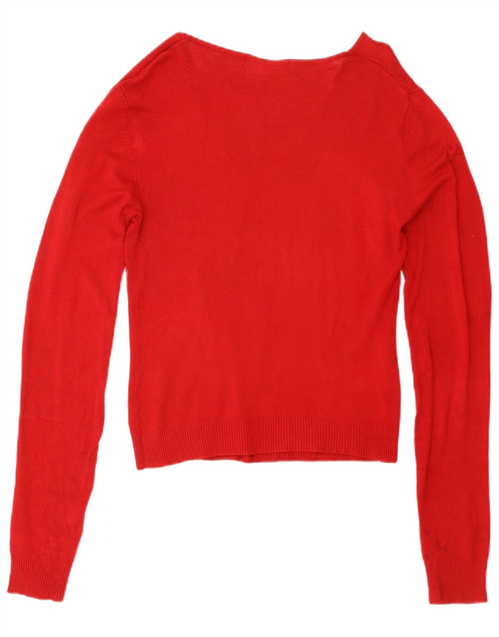 Zara Γυναικείο πουλόβερ με V λαιμόκοψη UK 14 Large Red Rayon