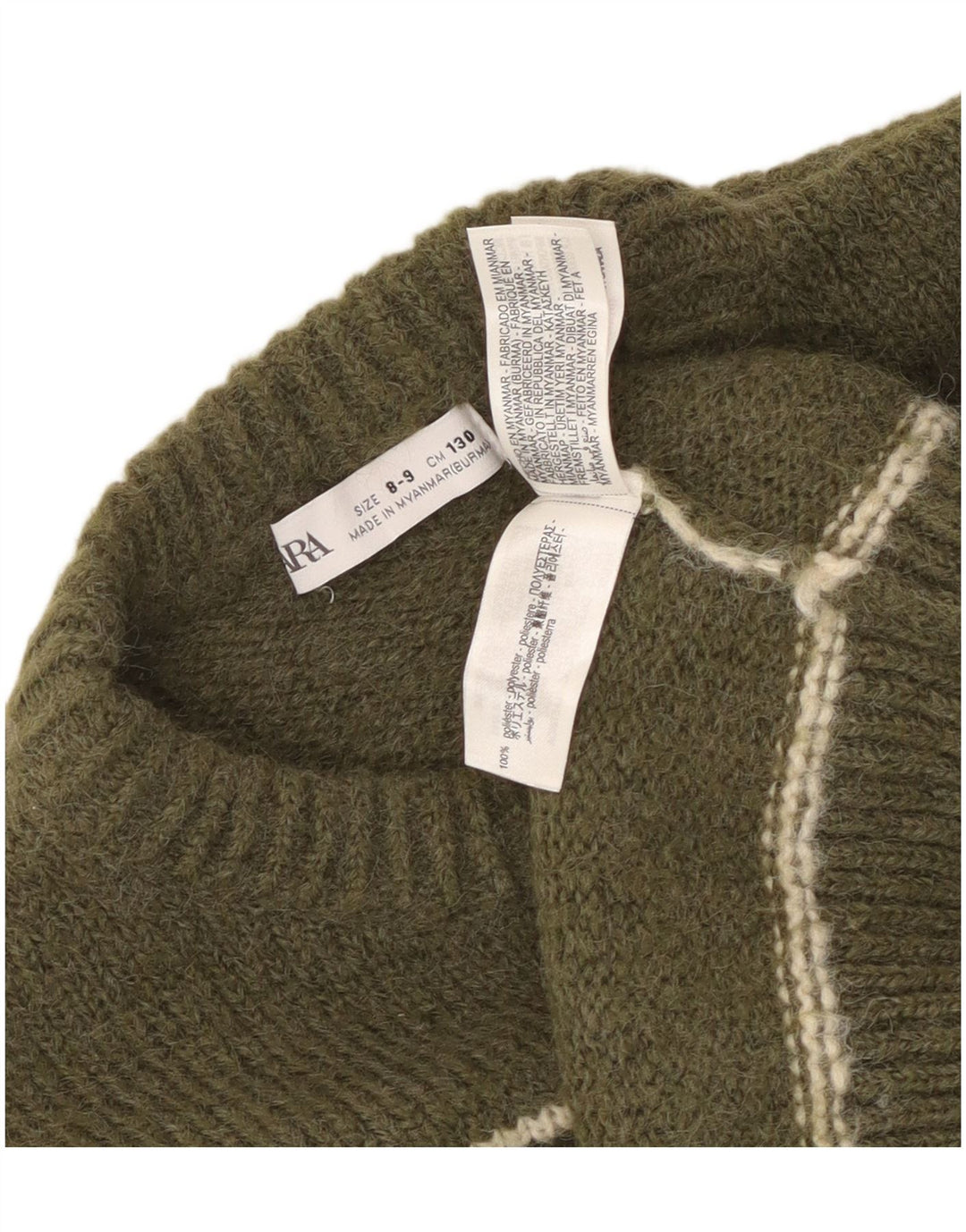 Zara Boys Crew Neck Jumper πουλόβερ 8-9 ετών Χακί ριγέ πολυεστέρα