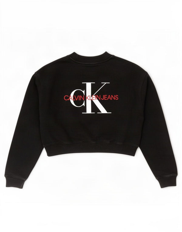 Calvin Klein Jeans Γυναικεία Crop Γραφική Φούτερ Jumper UK 10 Small Black