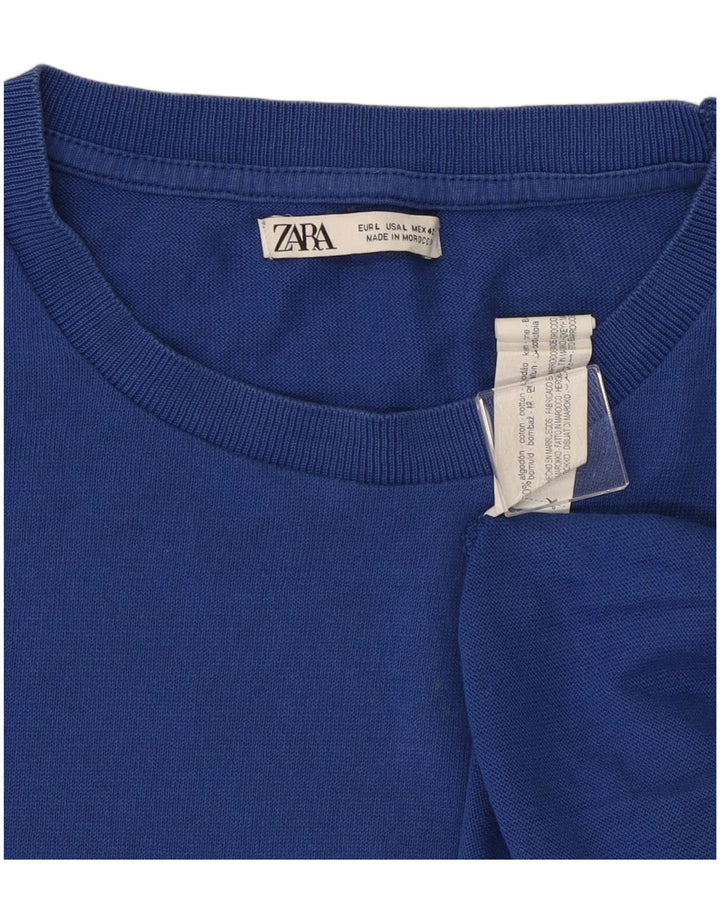 Zara Ανδρικό T-Shirt Top μεγάλο μπλε βαμβακερό