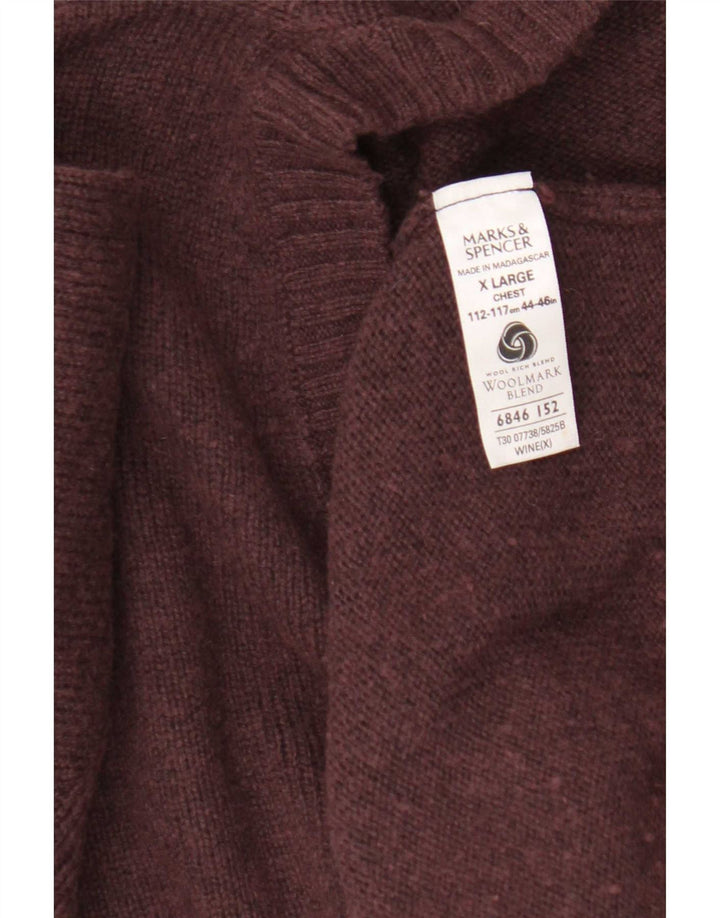Ανδρικό πουλόβερ Marks & Spencer με V λαιμόκοψη XL Μαλλί μπορντό