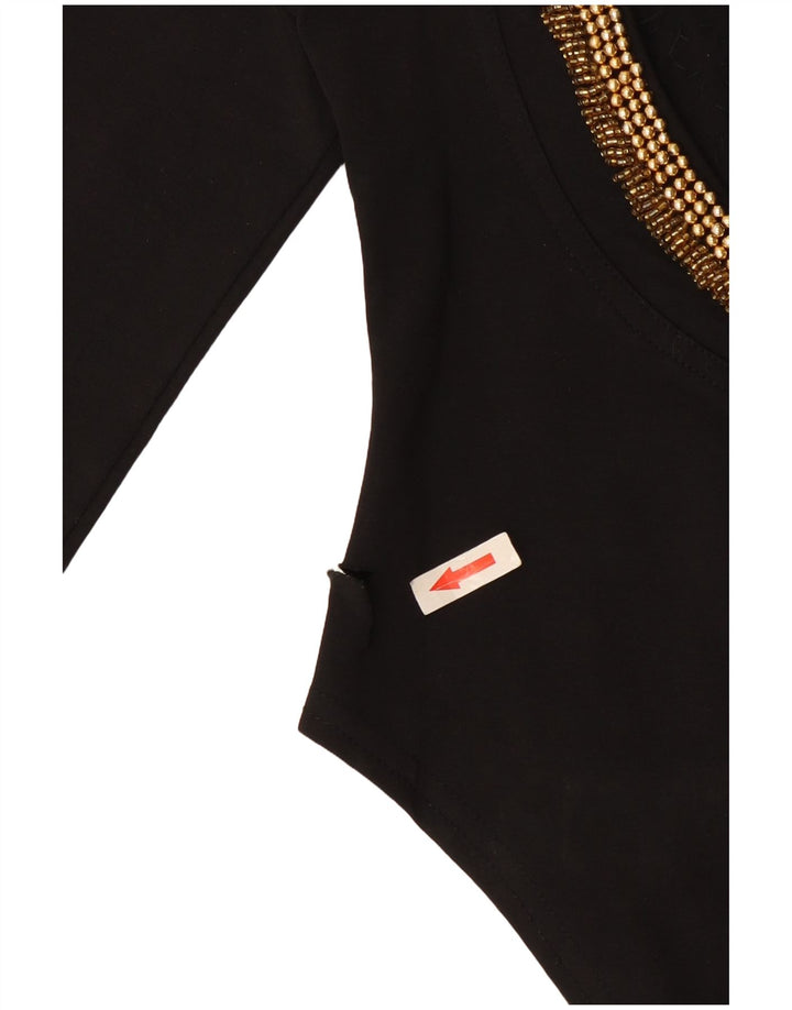 Vintage γυναικείο μακρυμάνικο κορμάκι UK 12 μεσαίο μαύρο βαμβακερό