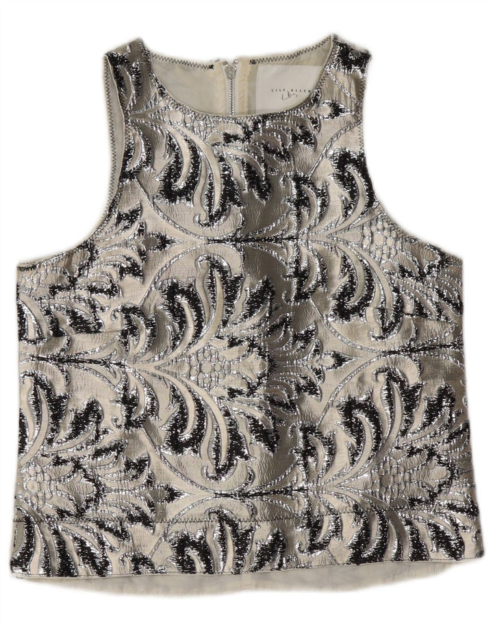 Vintage γυναικεία αμάνικη μπλούζα τοπ UK 10 Small Grey Paisley Polyester
