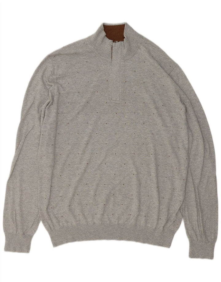 Ανδρικό πουλόβερ Massimo Dutti με φερμουάρ 2XL βαμβακερό με γκρι στίγματα