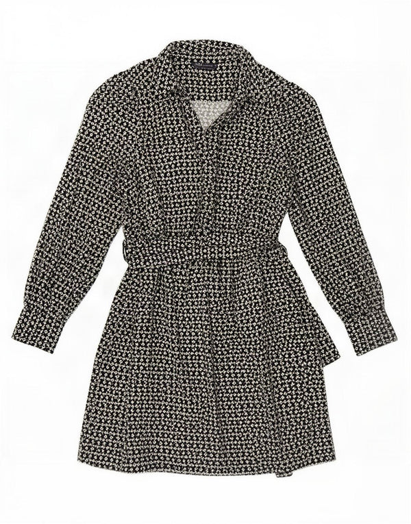 Marks & Spencer Γυναικείο μακρυμάνικο φόρεμα A-Line UK 10 Small Black Geometric