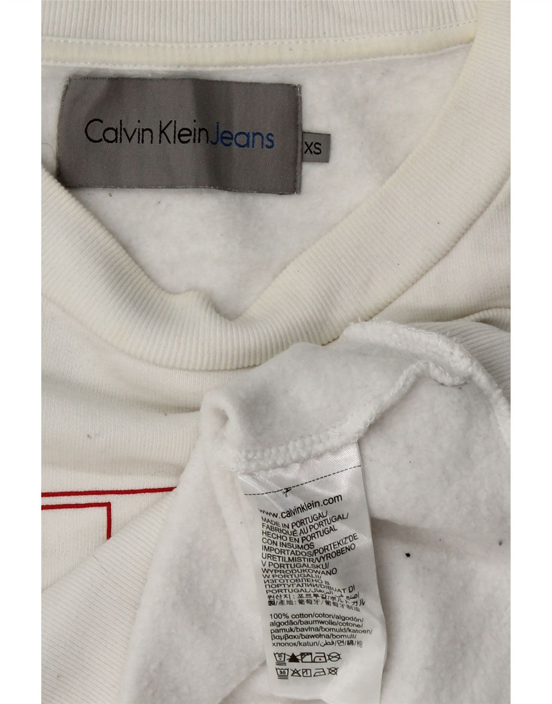CALVIN KLEIN JEANS Γυναικείο Crop γραφικό φούτερ Jumper UK 6 XS Λευκό